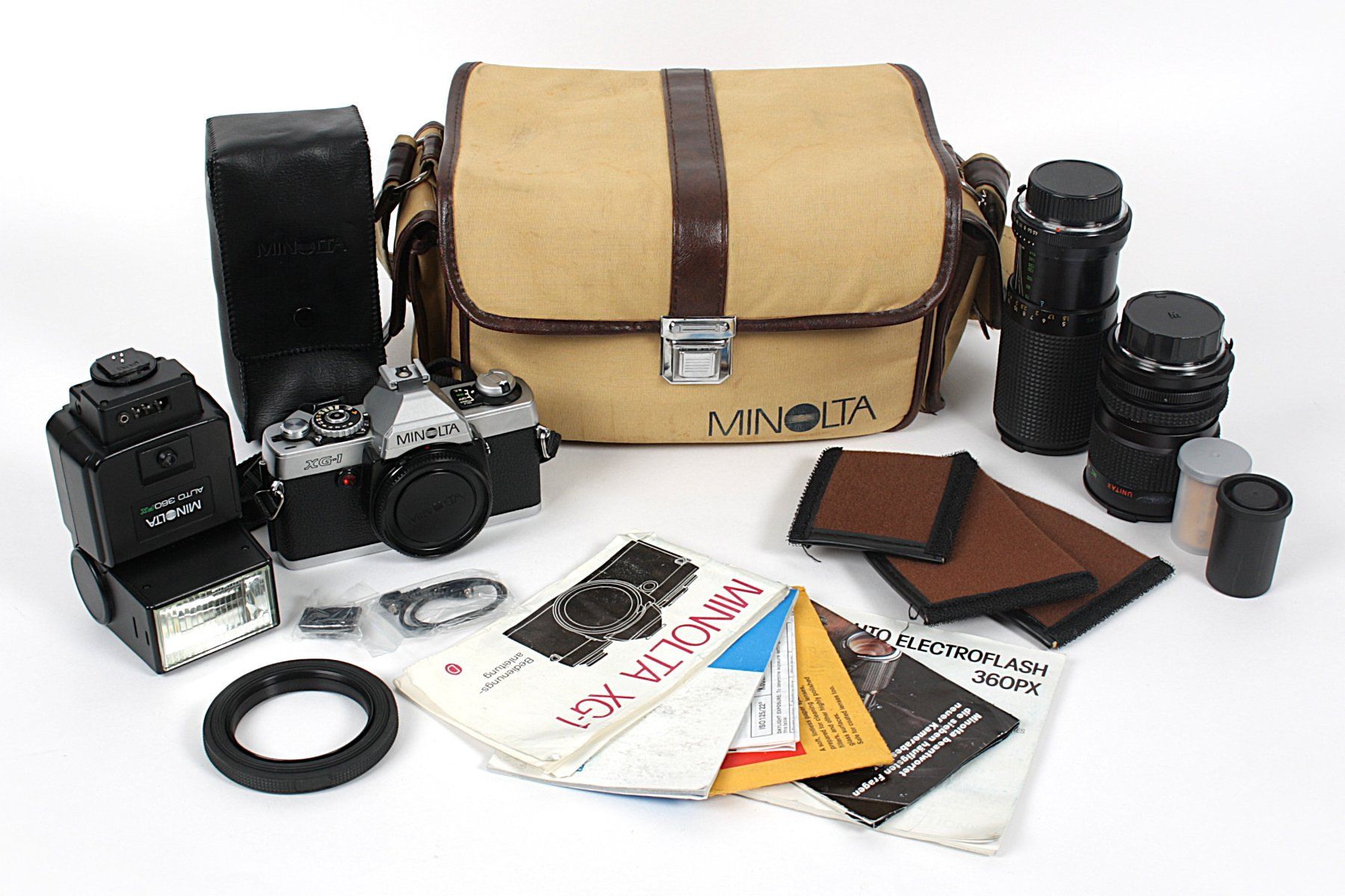 Minolta Appareil photo: MINOLTA Kamera, 2 Objektive, Blitzlicht und Tasche – D'occasion à Zollikofen par Restwert_Zollikofen