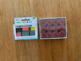 Bastelspass: Stempelset & Neon Stempelkissen 12x Holzstempel