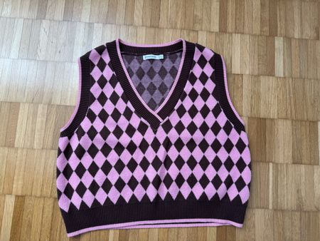 Strickweste Stradivarius Gr. XS rosa braun Karo Muster
