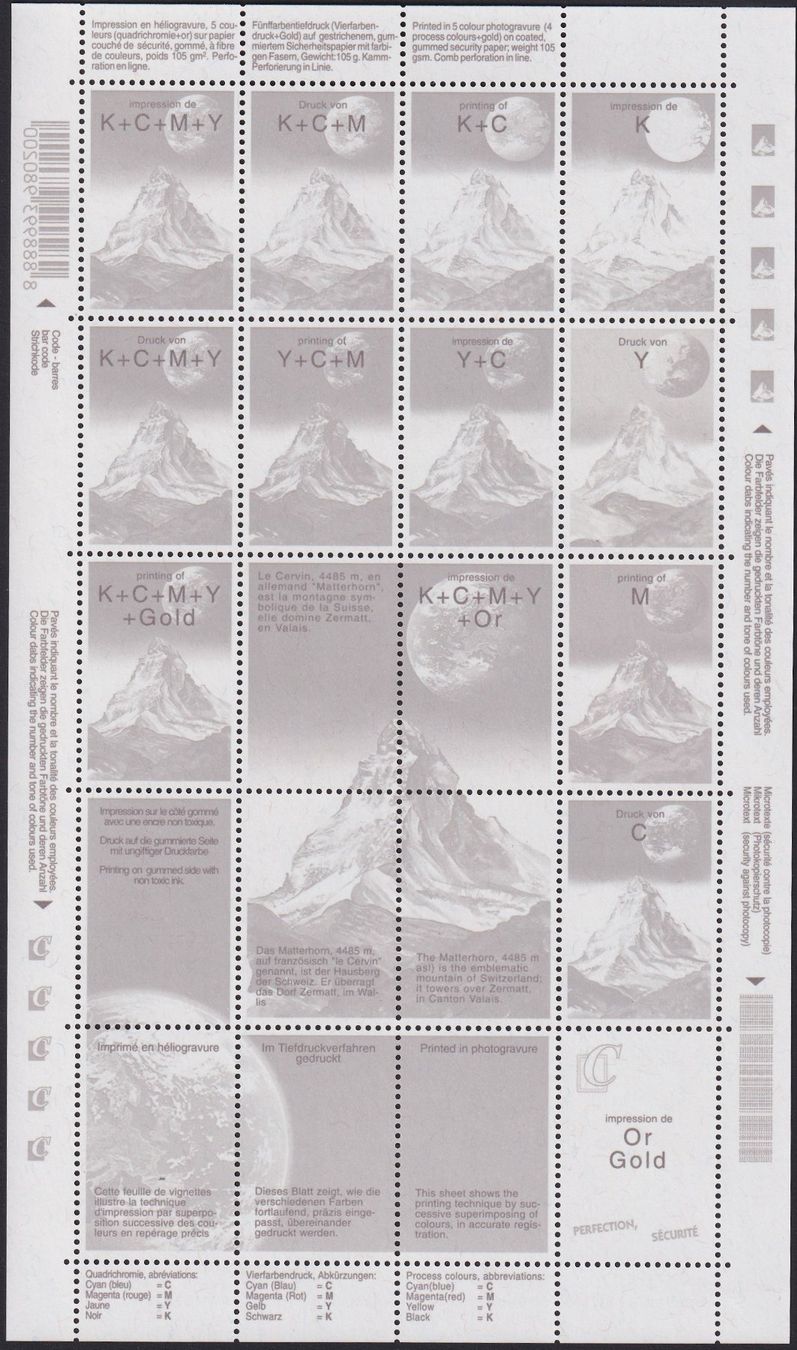 Alle Briefmarken: VIGNETTE, Bogen vom MATTERHORN in allen Farben. – Gebraucht aus Sursee von Luzernerraute 1