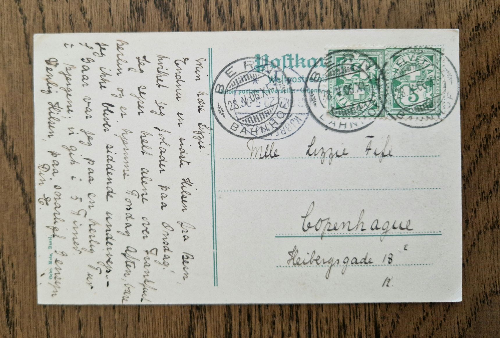 Cartoline postali: Bern nach Kopenhagen 1906 – Usato da Ebikon venduto da Donar50 1