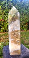 💚🤍 Beeindruckender Moosachat Obelisk in AAA-Qualität ✨