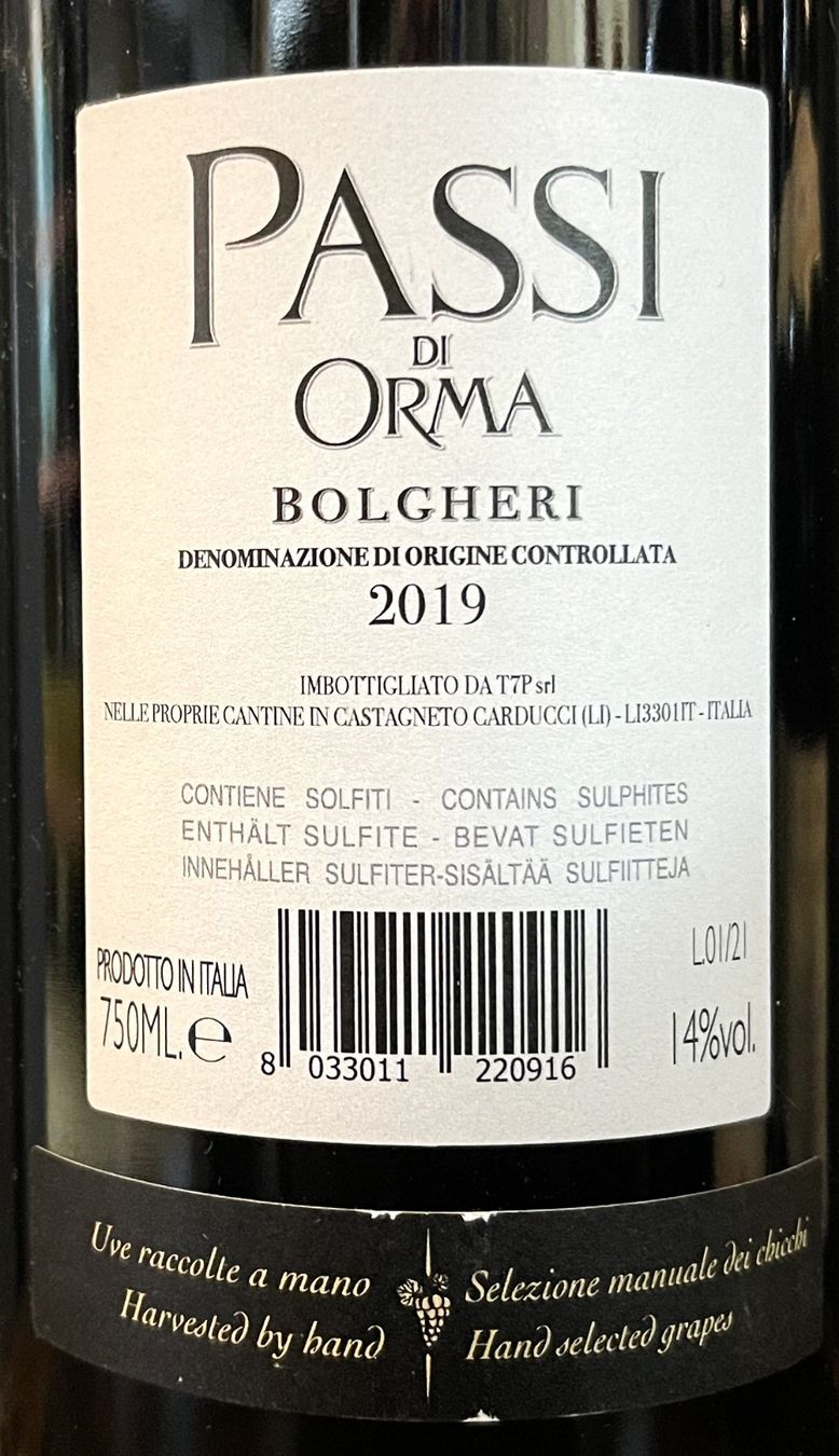 Vino: Bolgheri DOC Toscana - Passi di Orma 2019 – Nuovo e nell'imballaggio originale da Oftringen venduto da Vucki 1