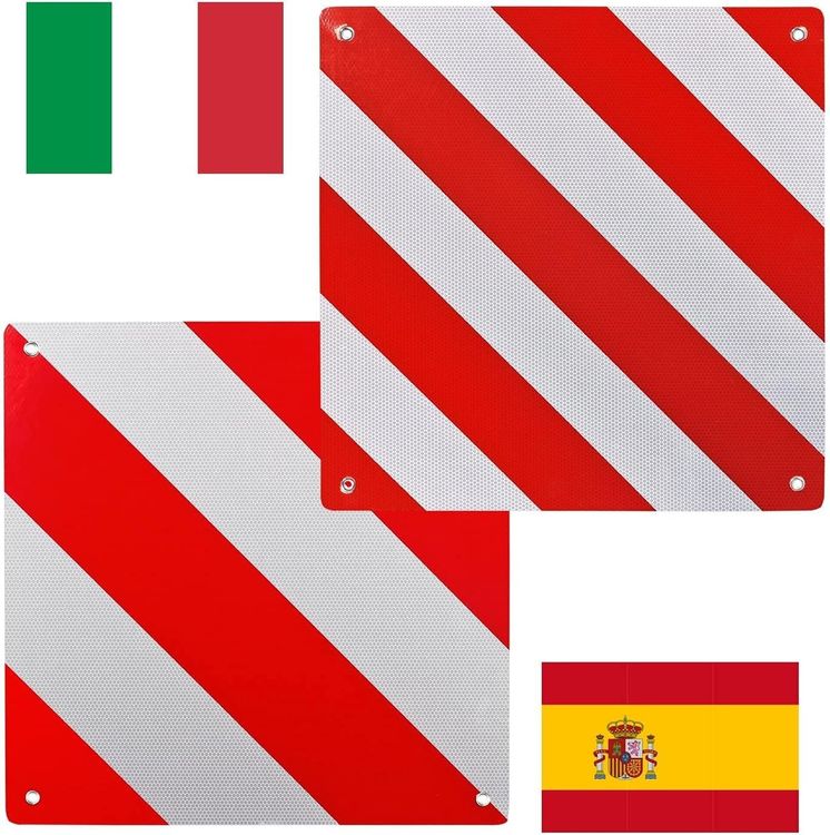 CLP 2in1 Warntafel Spanien / Italien I Aluminium 50x50cm I Reflektierend Rot Weiss I Hecktraeger Fahrradtraeger