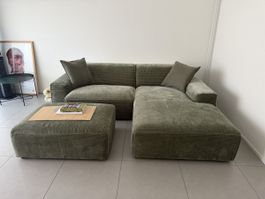 Ecksofa mit Hocker Cord Grün