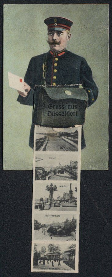 Cartoline postali: Leporello-AK Düsseldorf, Briefträger m – Usato da Berlin venduto da bartko-reher