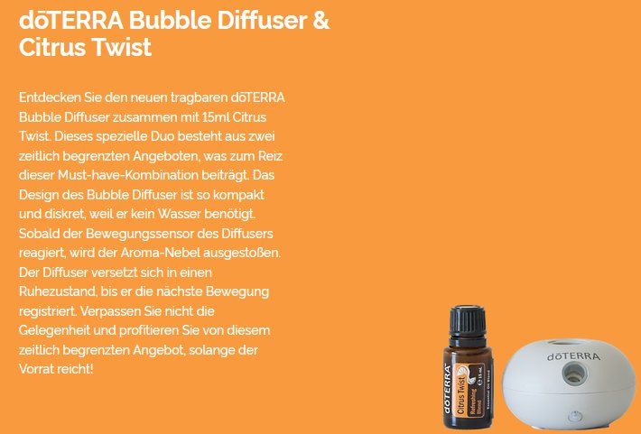doTERRA Bubble Diffuser and CITRUS TWIST doTERRA Essential Oil Blend 15ml