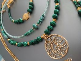 Schmuckset, 3 Halsketten+Armband+Ohrringe, neu
