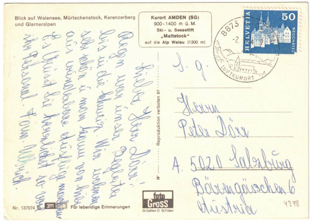 Cartoline postali: Amden - Sessellift – Usato da Binningen venduto da Mountainrider 1