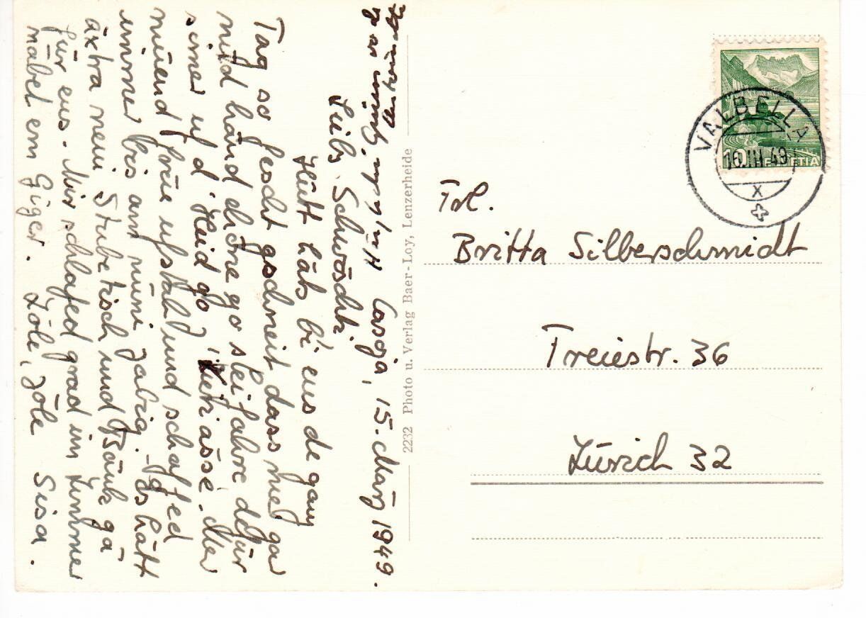 Cartoline postali: Valbella, Casoja  1949 – Usato da Wolhusen venduto da Curver9 1
