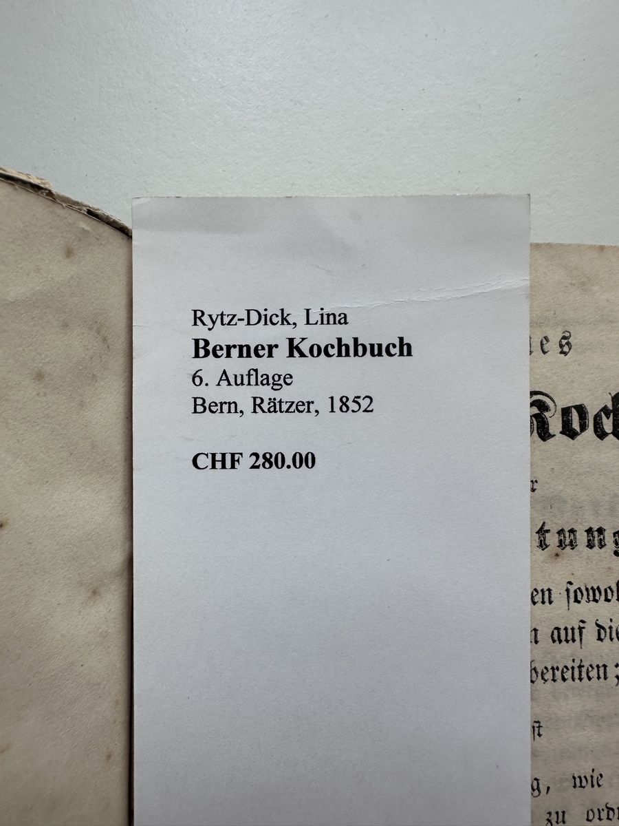 Libri: Rytz-Dick, Berner Kochbuch | 1852 – Usato da Gampelen venduto da theboywhoworks 4