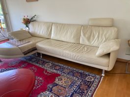 Ecksofa Leder Creme mit Chaiselongue guter Zustand