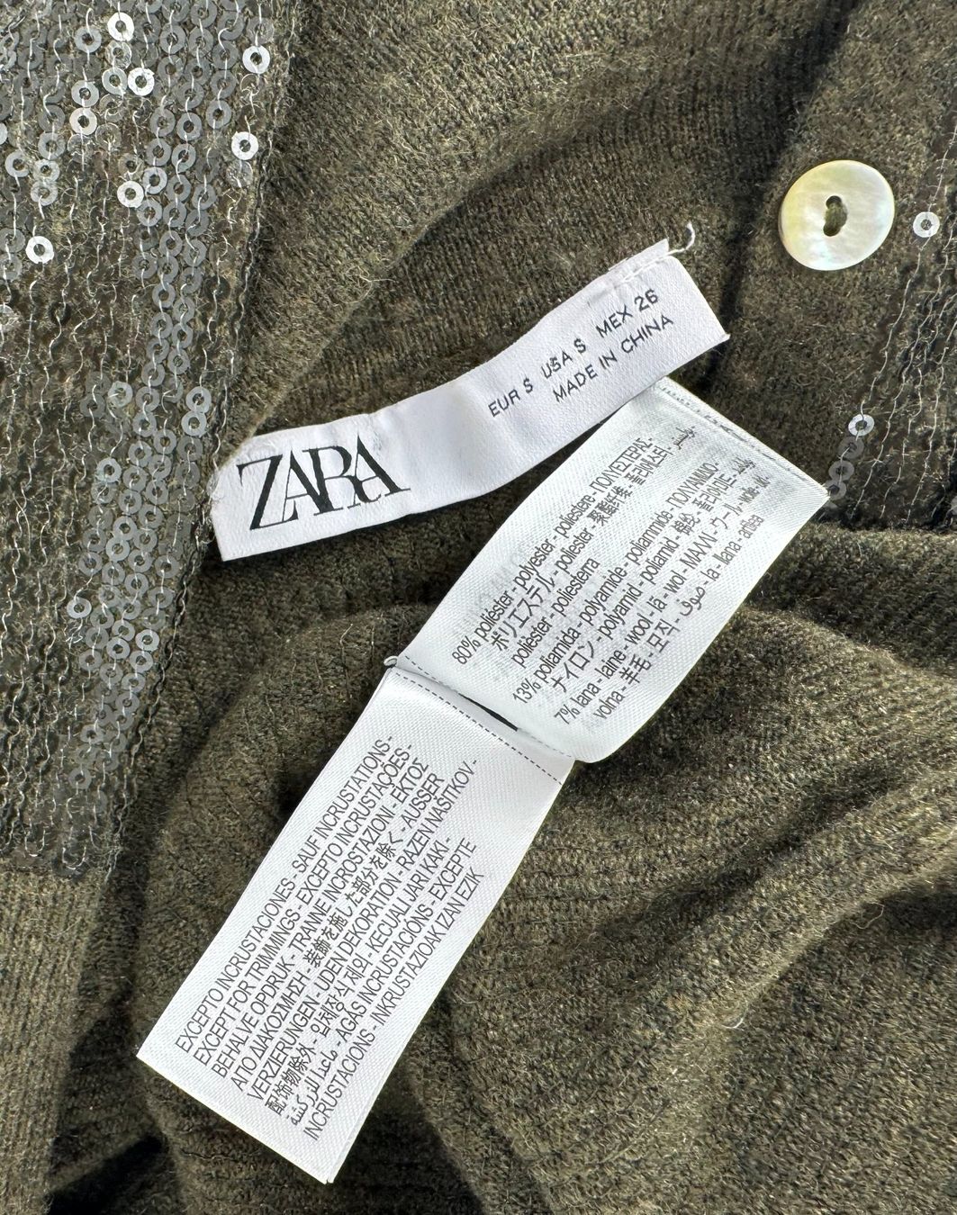 Zara Pullover & Sweatshirts: ZARA Pull en Maille Khaki à Sequins, Boutons Nacrés, S – Gebraucht aus Lausanne von PlusValue_Lausanne 7