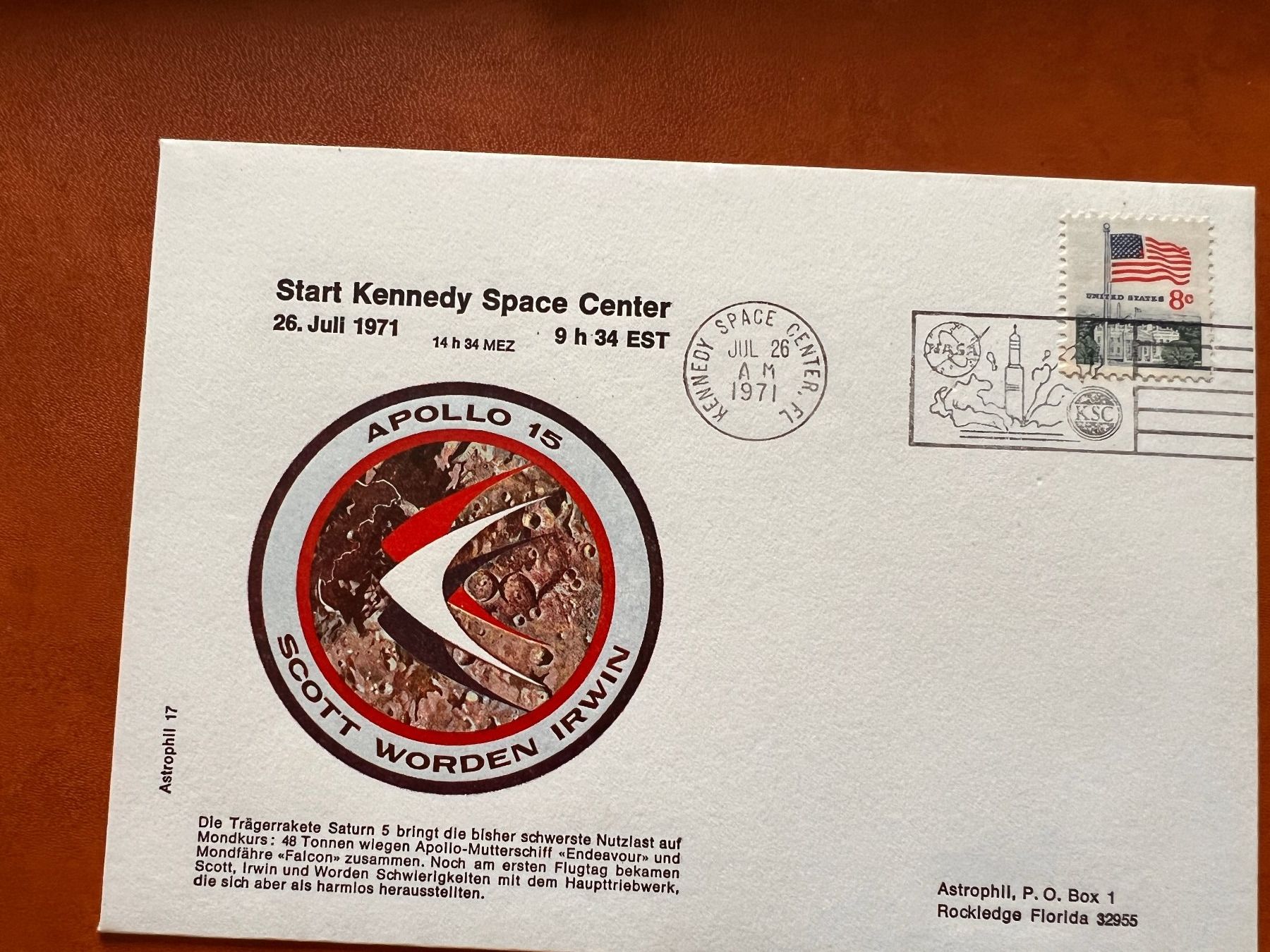 Tutti i francobolli: Brief Apollo 15  Start  (R41) – Usato da Hinwil venduto da Sidi4