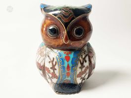 Cloisonné Eule Emaille Messing Asia China Höhe 7 cm Deko