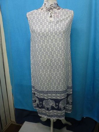 SOMMERKLEID OHNE ARM GR S LUFTIG LEICHT VISCOSE BLAU WEISS