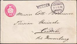 1885: GS 10 Rp. Tübeli, Stabstpl. WEESEN (SG) & Bahnpost 26