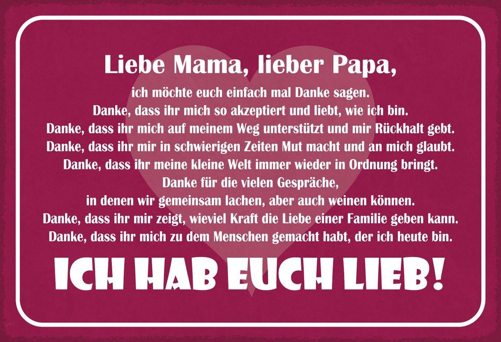 BlechschildLIEBE MAMA,LIEBER PAPAICH HABE EUCH LIEB Kaufen auf Ricardo