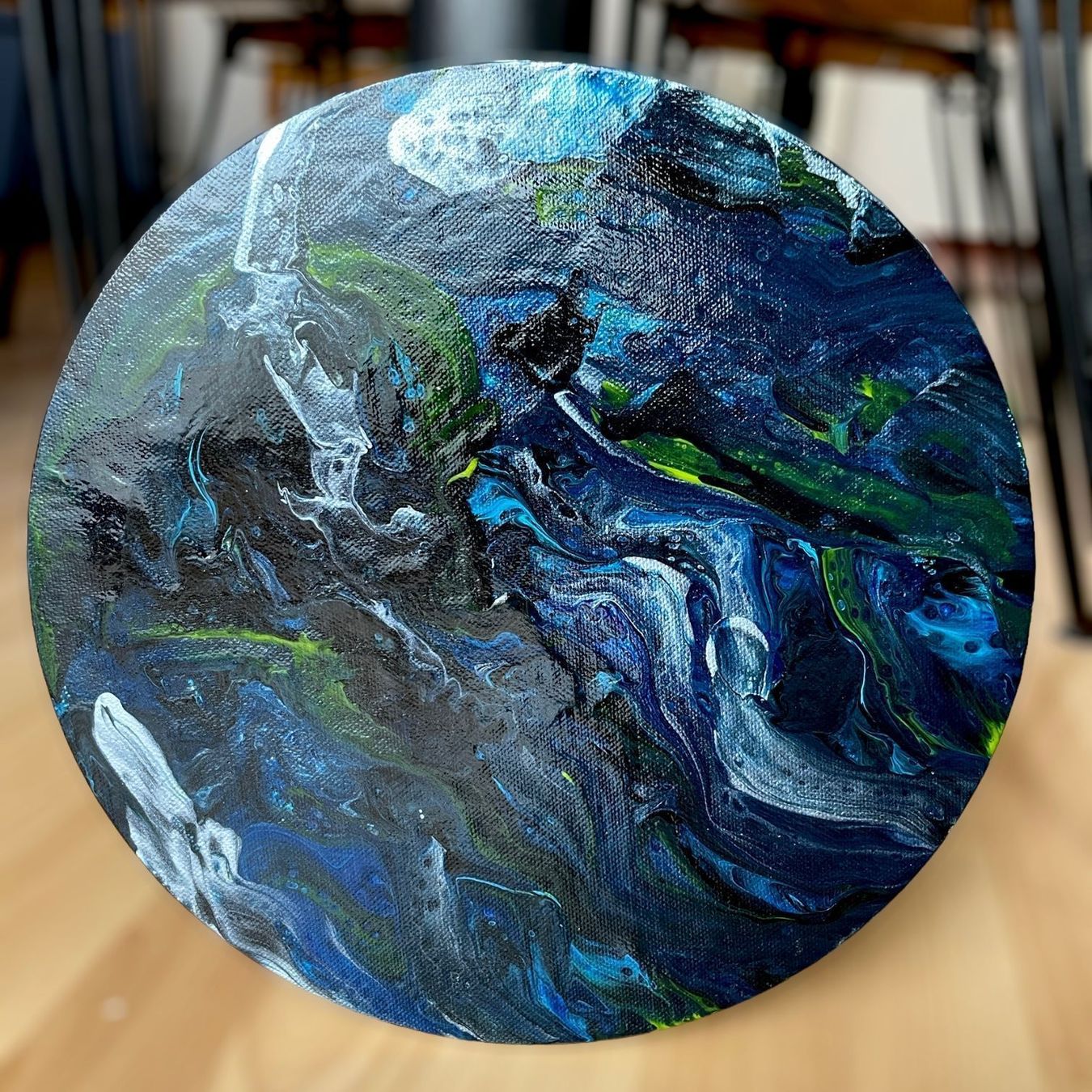 Gemälde: Gemälde rund Acrylic Pouring blau – Neu (gemäss Beschreibung) aus Hochdorf von Jasminurschel 2