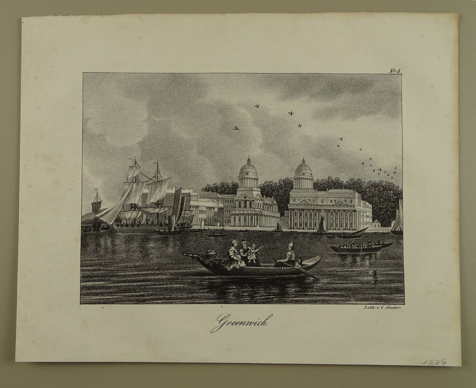 Stiche: GREENWICH, ENGLAND, LITHOGRAPHIE 1836 – Gebraucht aus Grüningen von Kartensammler 1