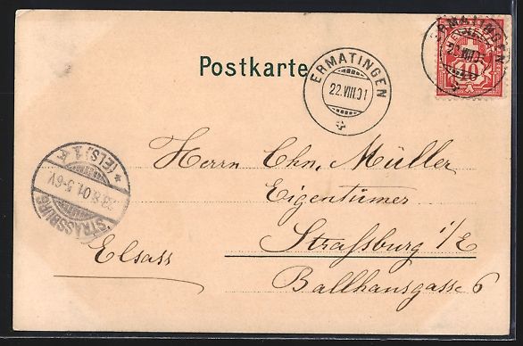 Ansichtskarten: Litho Ermatingen, Ortspartie mit Boot – Gebraucht aus Berlin von bartko-reher 1