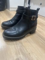 Black faux Leather Ankle Boots Buckle Detail Size 40