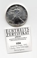 (2095) USA, 1 Dollar 1992, Eagle, 1 Unze, mit Zertifikat