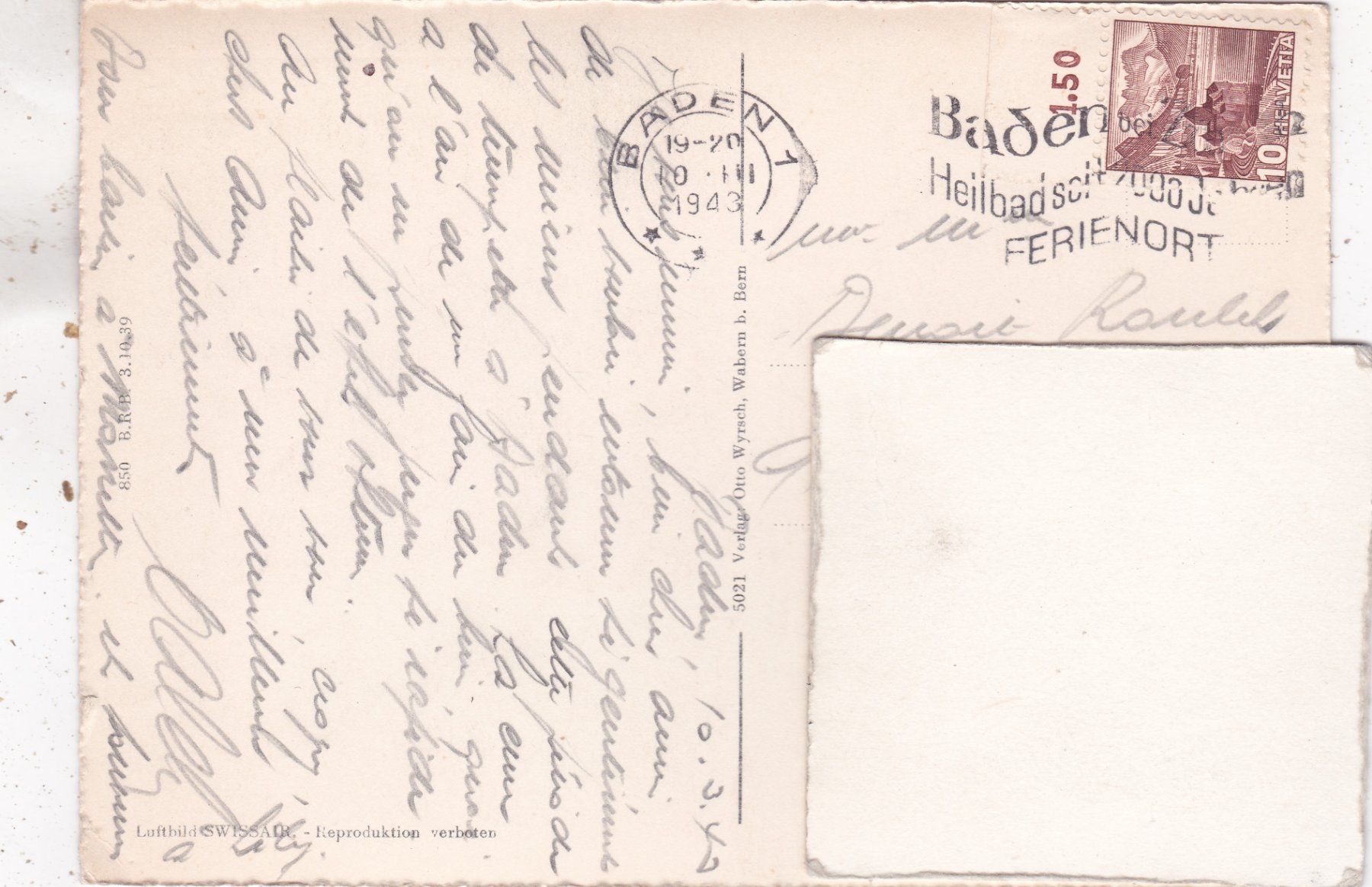 Cartes postales: Fliegeraufnahme Baden 1943 – D'occasion à Herisau par Lisegrat2008 1