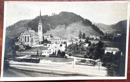 Escholzmatt Dorfansicht, Kirche, Bahnhof mit 3 Wagen, 1922