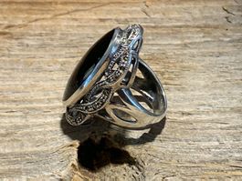 mega XL Vintage Ring massiv Silber Grösse 54 Onyx Bakelit