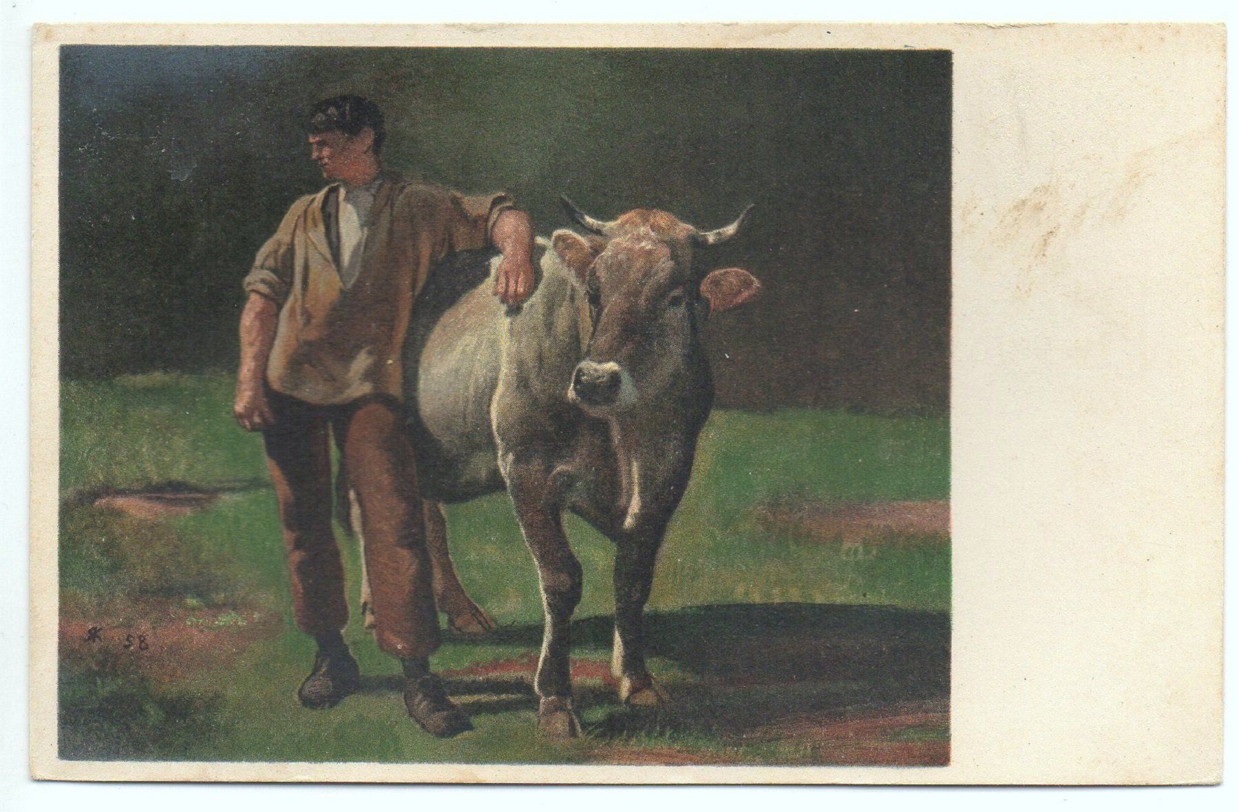 Cartoline postali: GLARUS RICHISAU Friedli mit der Kuh - Künstler Rudolf Koller – Usato da Jona venduto da philajona