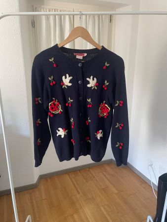 Traumhafter Vintage René Derhy Cardigan blau Kirschen S