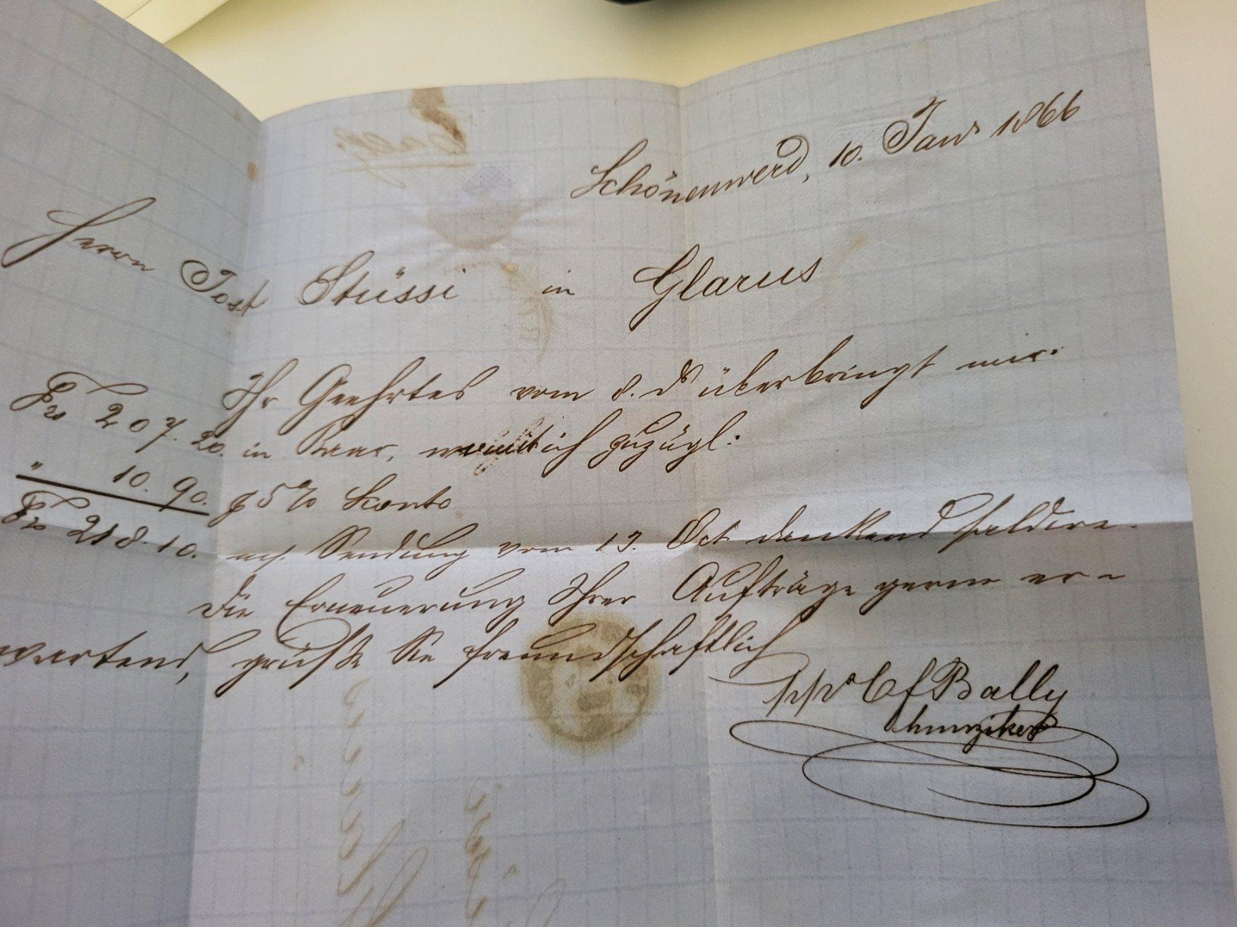 Documenti: alter Brief mit Stempel "C.F. Bally Schönenwerd" 1866 – Usato da Münchenbuchsee venduto da Elykinley 2
