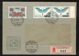 1938 Flugpstbrief nach La Chaux-de-Fonds