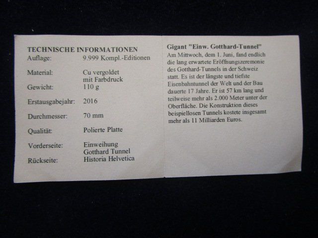 Medaglie: GIGANT: Schweizer Geschichte - Einw. Gotthard-Tunnel - 70 mm – Nuovo (secondo la descrizione) da Luzern venduto da Horoskop1 3