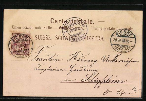 Ansichtskarten: Litho Bienne, Gesamtansicht, Taubenloch, – Gebraucht aus Berlin von bartko-reher 1