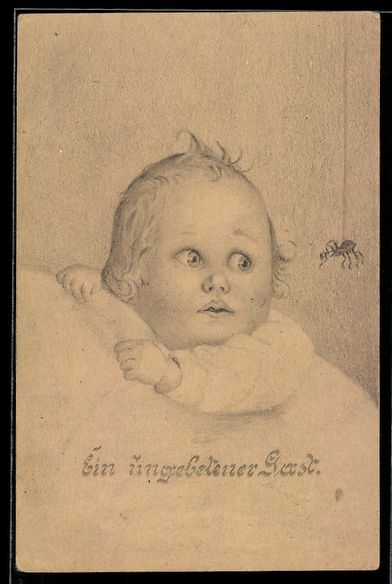 Cartoline postali: Handgemalt: Baby erschreckt sich vor ein – Usato da Berlin venduto da bartko-reher