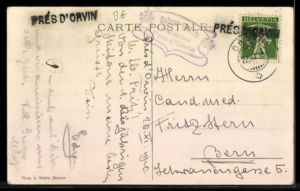 Cartoline postali: AK Orvin, Pension Bellevue – Usato da Berlin venduto da bartko-reher 1