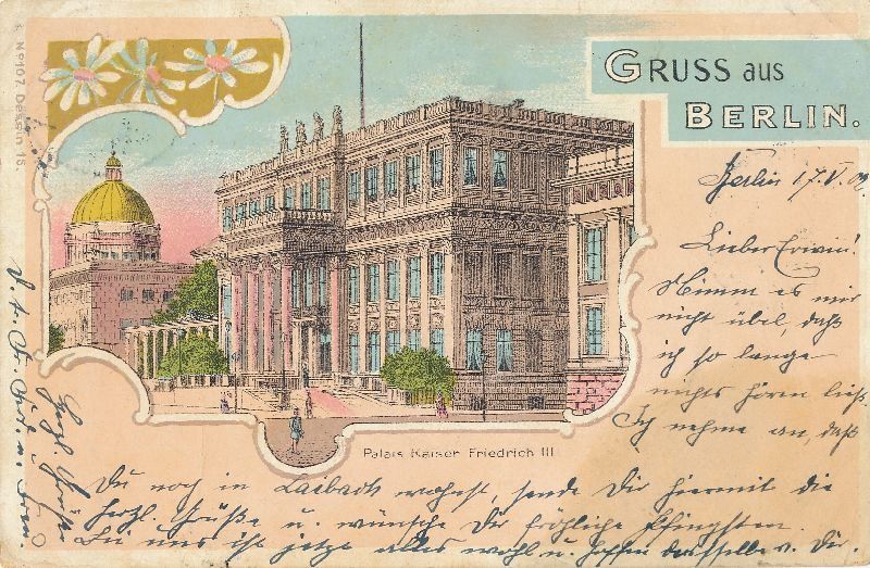 Cartoline postali: Berlin - Gruss aus .. Palais KFIII +1902 – Usato da Emmenbrücke venduto da teestube