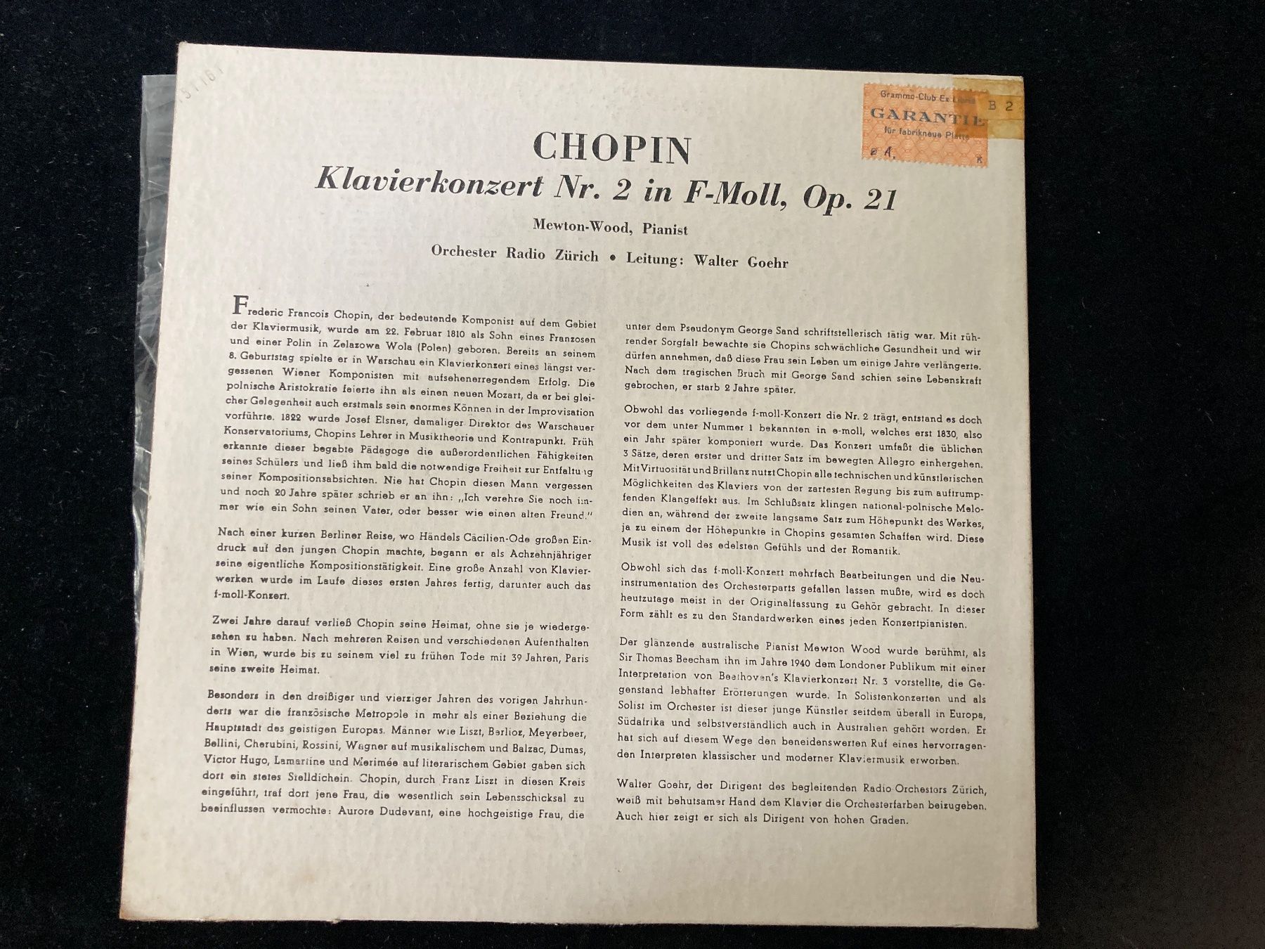 Dischi in vinile: Klavier Konzert Nr. 2. CHOPIN – Usato da Zürich venduto da Chaeffeler 1