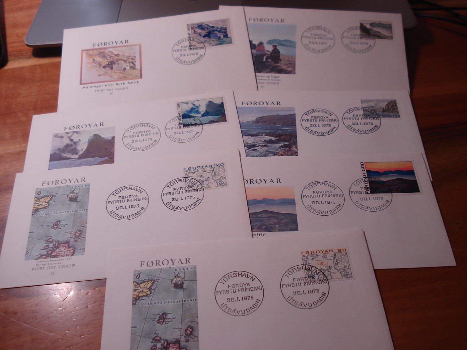 Tutti i francobolli: 7 FDC  Färöer, um 1975 – Usato da Niederwil AG venduto da morostahu 1