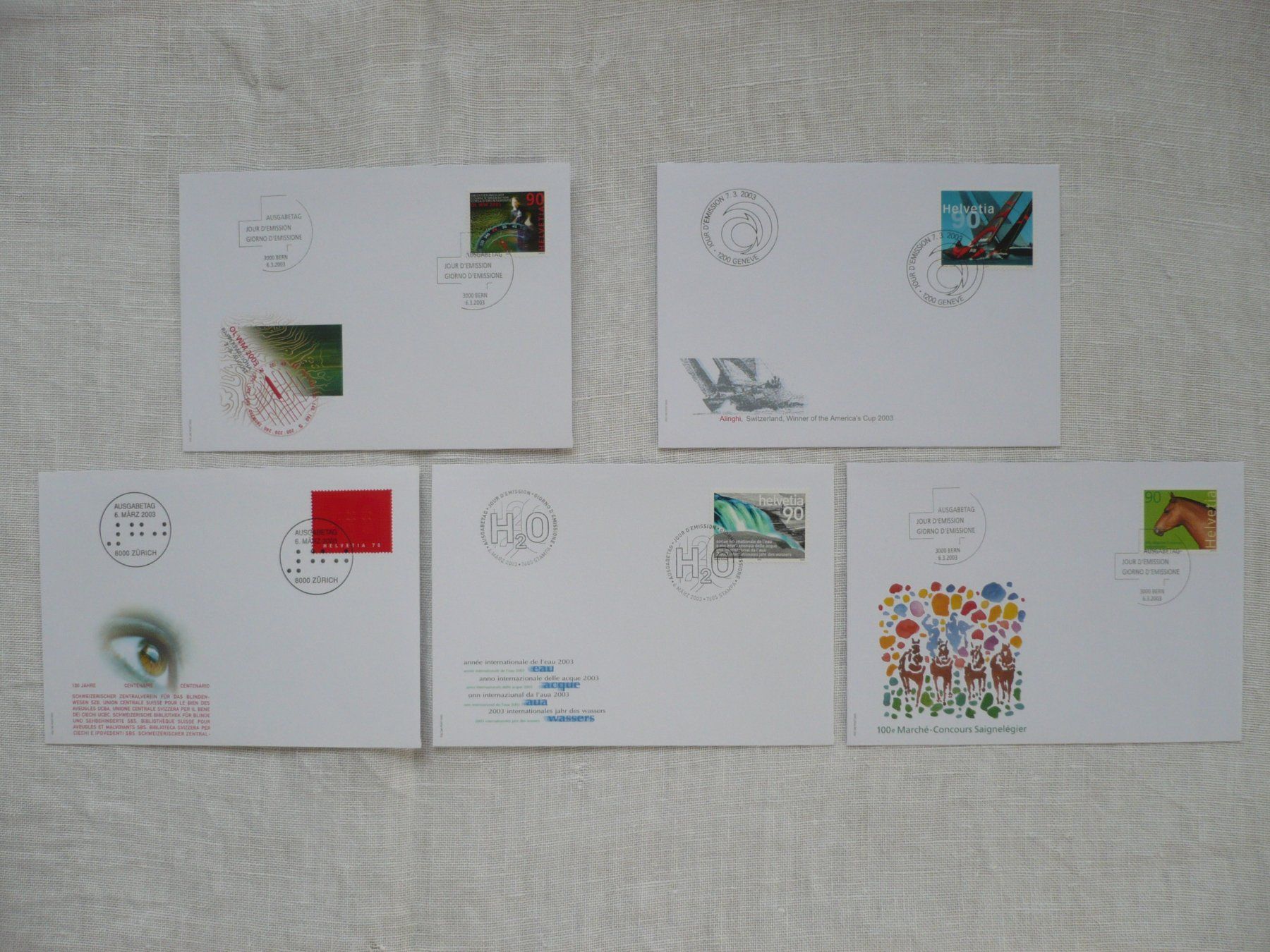 Alle Briefmarken: 2003 5 FDC SBK 1080 - 1084 – Gebraucht aus Zürich von saltandpepper008
