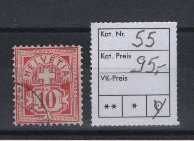 Tous les timbres: Kreuzziffer-Marke Nr. 55 Weissespapier Kat. 95.- – D'occasion à Gordola par tist