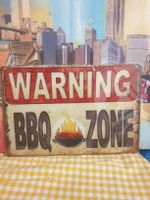 Blechschild Warning BBQ Zone Dekoration Retro Neu