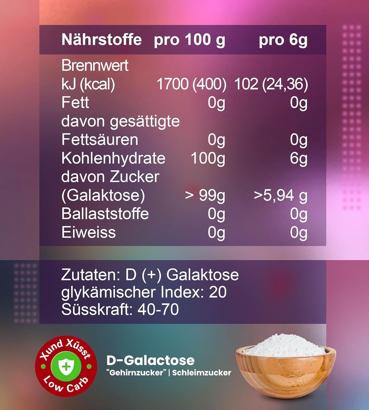 Lebensmittel & Spezialitäten: D-Galactose feinstes Pulver 500g | Grosspackung – Neu und originalverpackt aus Zug von Xylitquelle 2