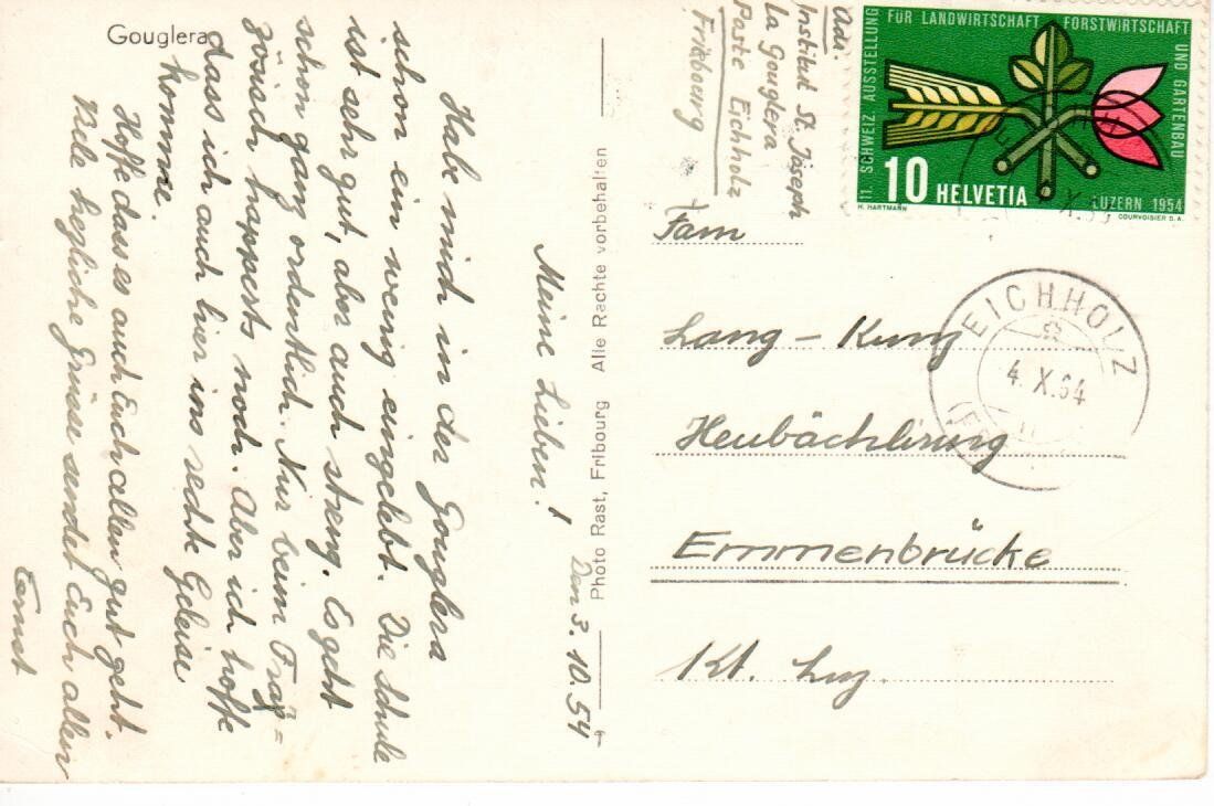 Ansichtskarten: Gouglera  1954 – Gebraucht aus Wolhusen von Curver9 1