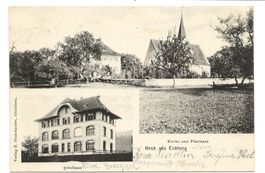 Gruss aus Eichberg (SG) Rheintal - Kirche - Schule - 1905