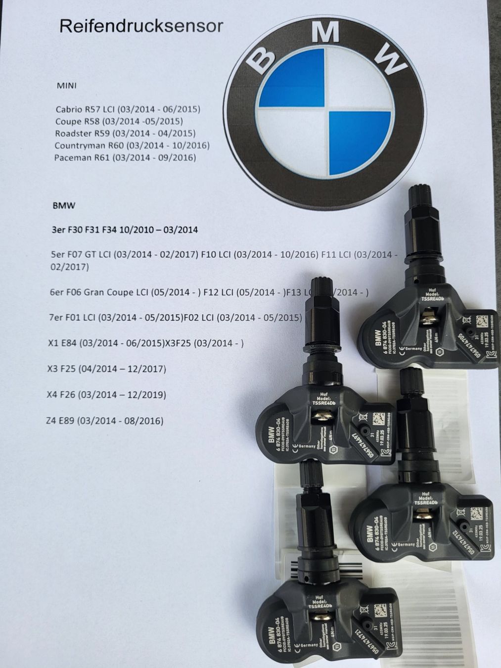 BMW Tutti pezzi di ricambio auto: BMW Reifendrucksensor X4 F26 X1 E84 LCI – Nuovo e nell'imballaggio originale da Wauwil venduto da Reifendrucksensoren 2
