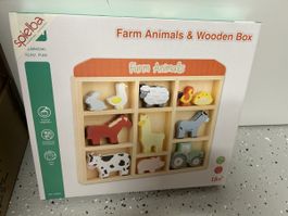 Spielba Holzspielzeug Bauernhoftiere Holzbox, neu! 