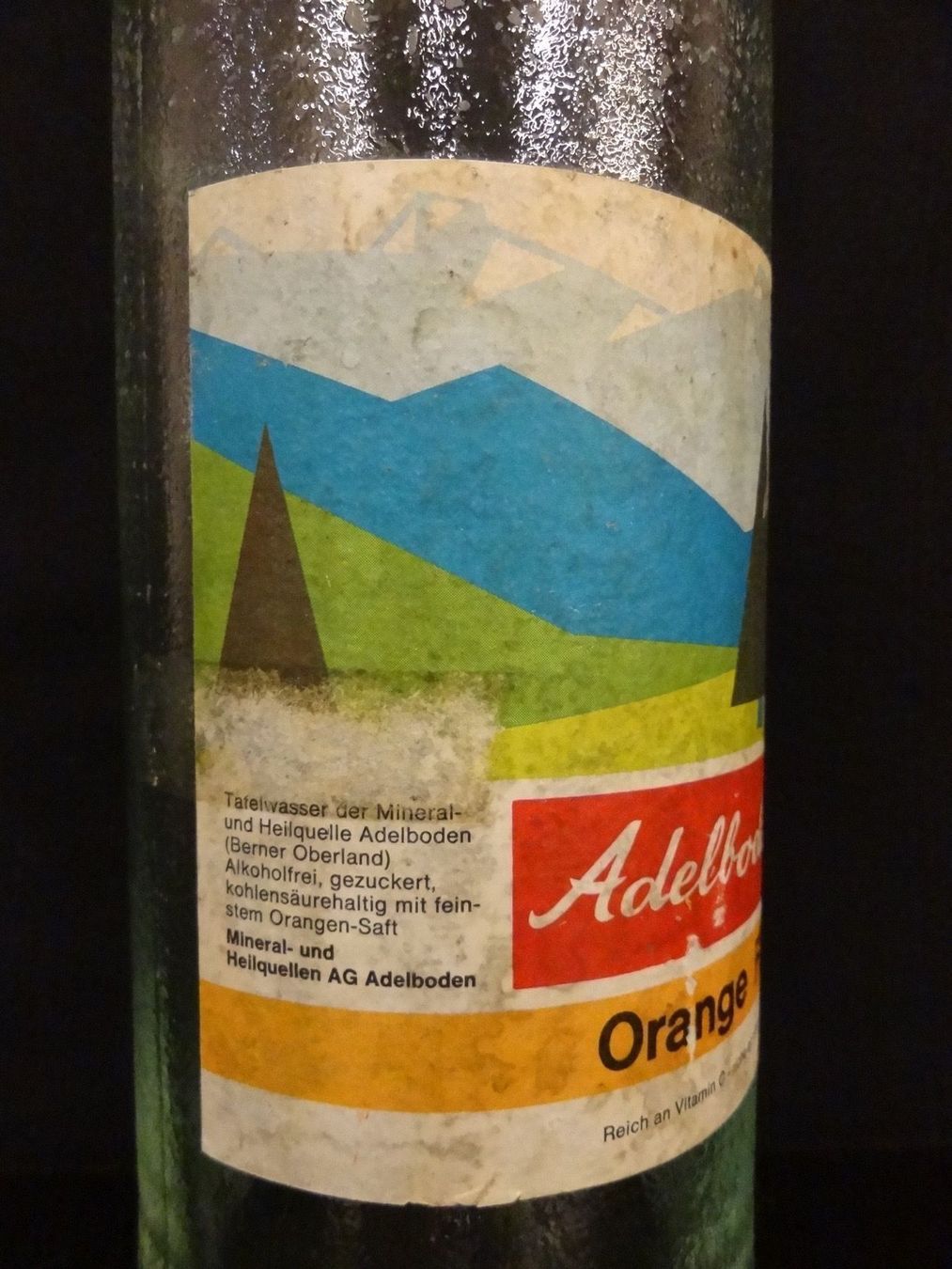 Bicchieri, Caraffe & Bottiglie: alte Flasche ADELBODNER ORANGE FIN 1962 – Usato da Kerzers venduto da Flaschenposten 2